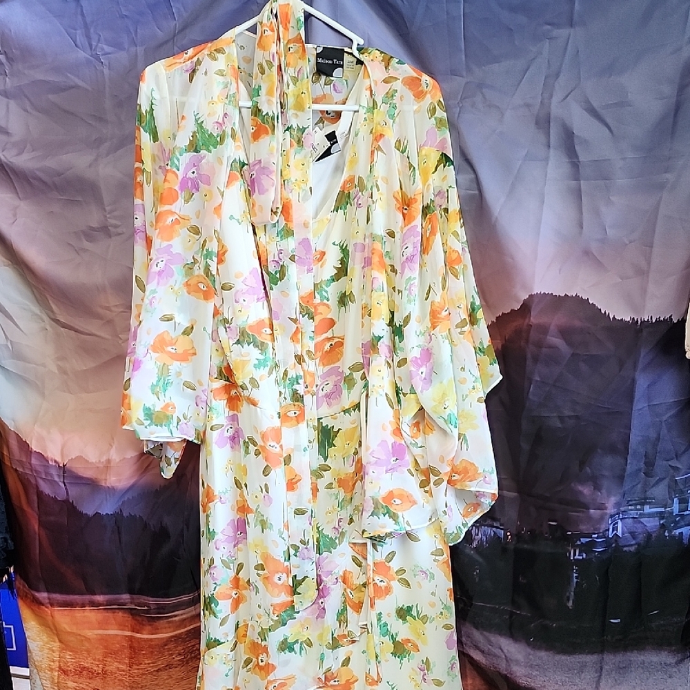 Maison Tara Floral Maxi Dress - Orange, Pink, Cream